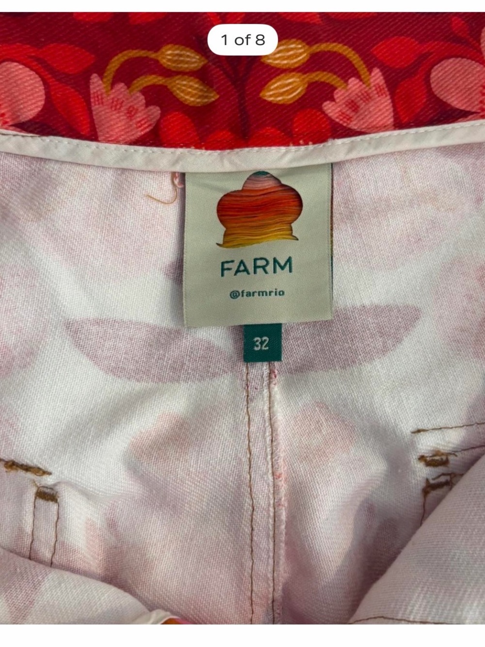 FARM Rio Red Floral-Accent Jean Shorts
